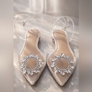 Gianni Bini Vailie Clear Rhinestone Details Ankle Wrap Sandals 7.5